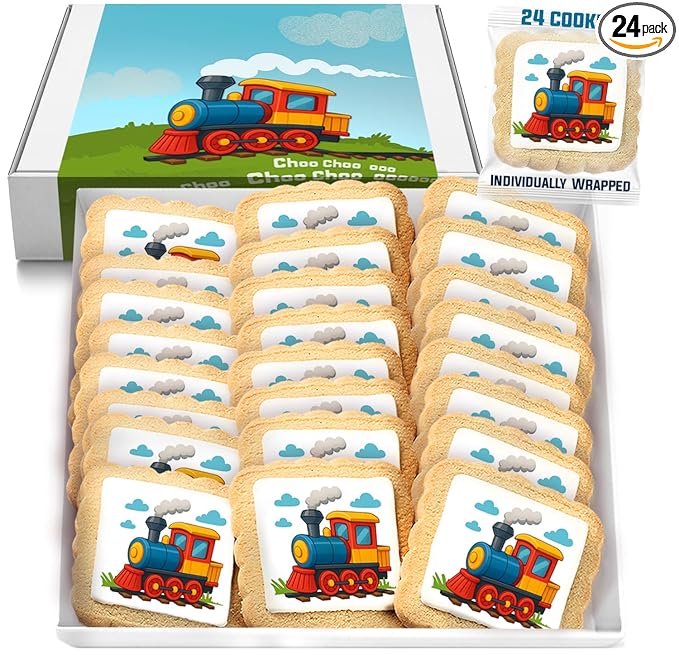 Train Cookies Choo Choo Train Theme Party Favors | Individually Wrapped 24 Pack Themed Cookies |
