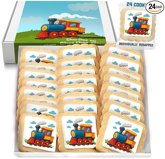 Train Cookies Choo Choo Train Theme Party Favors | Individually Wrapped 24 Pack Themed Cookies |