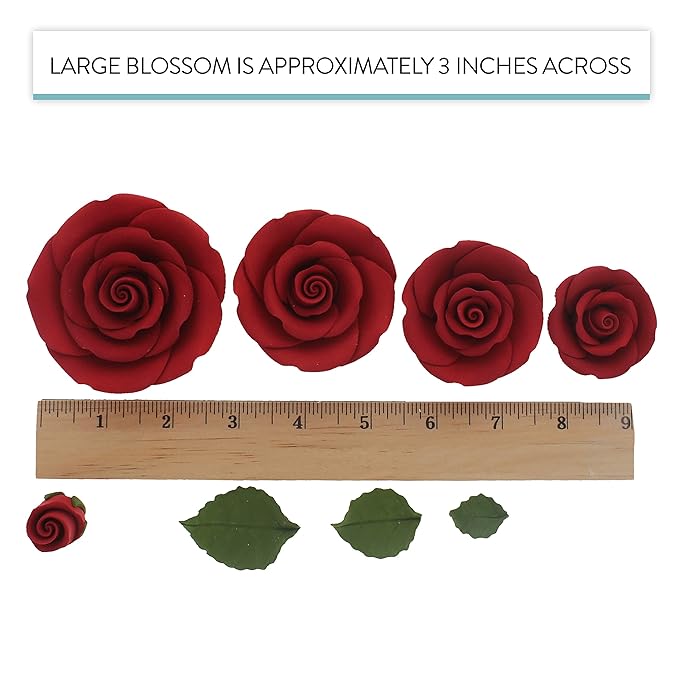 Global Sugar Art Exquisite Rose & Leaf Sugar Cake Flowers Tray Deep Red, Unwired by Chef Alan