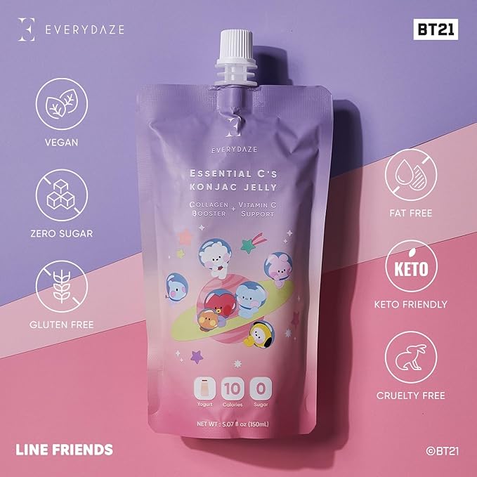 EVERYDAZE BT21 Essential C?셲 Konjac Jelly | Yogurt | Vegan Collagen Peptides and Vitamin C | Gluten