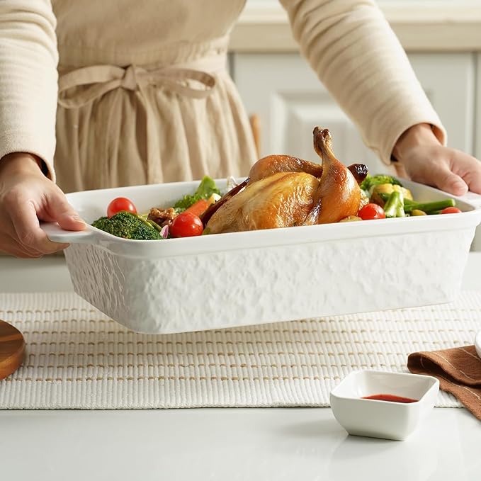 Casserole Dish for Oven, 4.2 QT Baking Dish, 9x13 Large Porcelain Baking Pan, Durable Rectangular