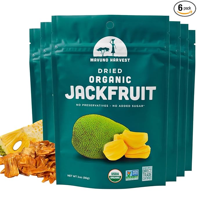 Mavuno Harvest Jackfruit Dried Fruit Snacks | Unsweetened Organic Dried Jackfruit Chips | Gluten