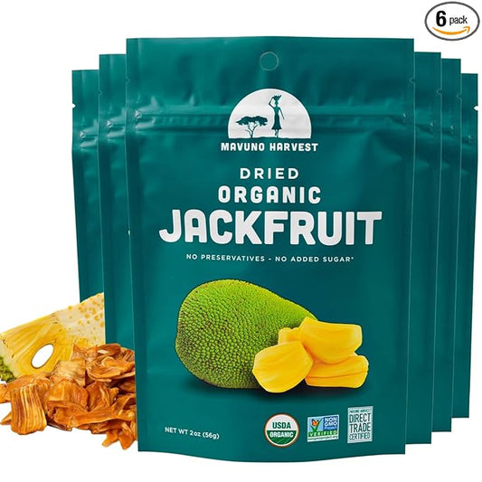 Mavuno Harvest Jackfruit Dried Fruit Snacks | Unsweetened Organic Dried Jackfruit Chips | Gluten