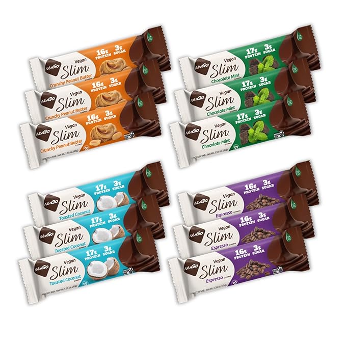 NuGo Slim 12ct Variety 16-17g Protein, 3g Sugar, High Fiber, Low Net Carbs, Gluten Free,12 Count