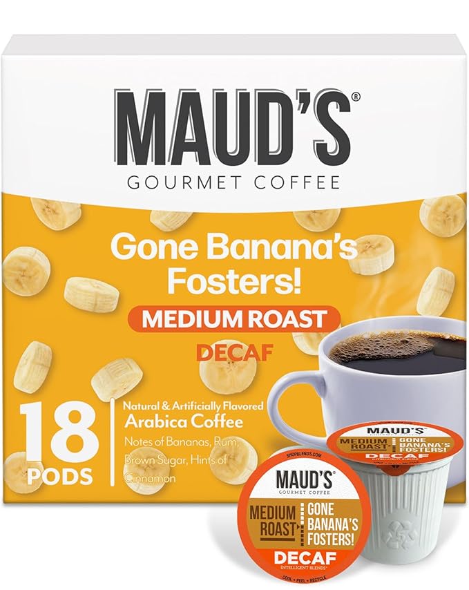 Maud's Decaf Banana Flavored Coffee Pods, 18 ct, Decaffeinated Medium Roast Flavored Coffee in
