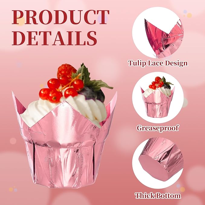 uxcell 100 Pcs Tulip Cupcake Liners, Muffins Liners Aluminum Foil Cupcake Wrappers Baking Cups