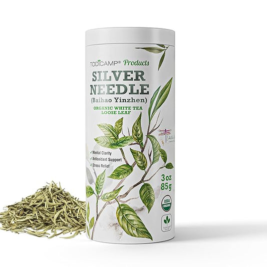 TODICAMP USDA Organic Silver Needle Tea - 3 Oz of Loose Leaf Silver Needle White Tea - Loose Leaf