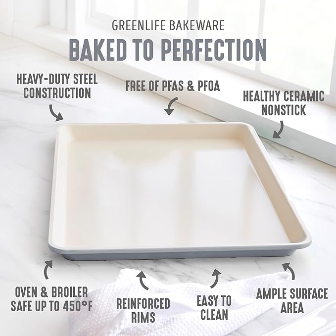 GreenLife Bakeware 18” x 13” Half Cookie Sheet Baking Pan, Non-Toxic PFAS-Free Healthy Ceramic