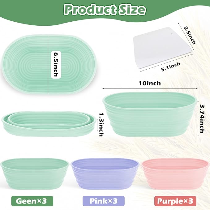 Nuogo 9 Pack Oval Bread Proofing Basket Silicone 10 Inch Collapsible Sourdough Bread Baking