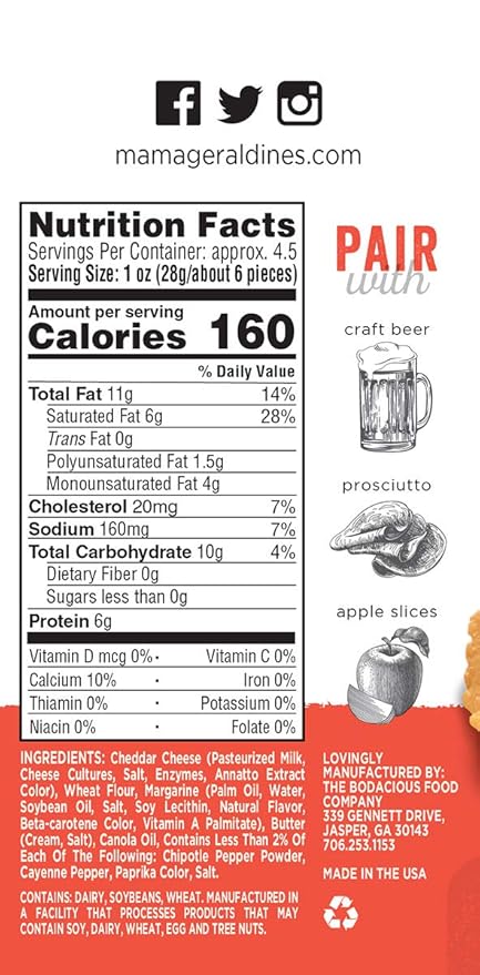 Mama Geraldine's Chipotle Cheese Straws - 4.5 oz Box (12 Pack) - Spicy & Savory Baked Cheese Snacks