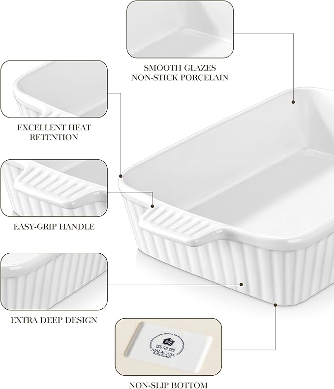 MALACASA 4.4 QT Baking Dish, 9x13 Large Casserole Dish for Oven, Ceramic Baking Pan, Rectangular