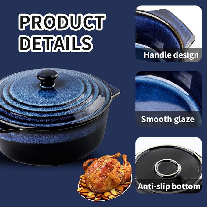 KOOV Ceramic Casserole Dish with Lid Oven Safe, 2 Quart Casserole Dishes, Covered Round Casseroles
