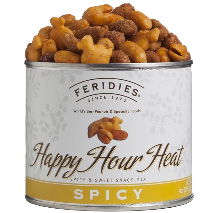 FERIDIES Happy Hour Heat Nuts Snack Mix, Hot and Spicy Peanuts, 9oz Vacuum-Sealed CAN