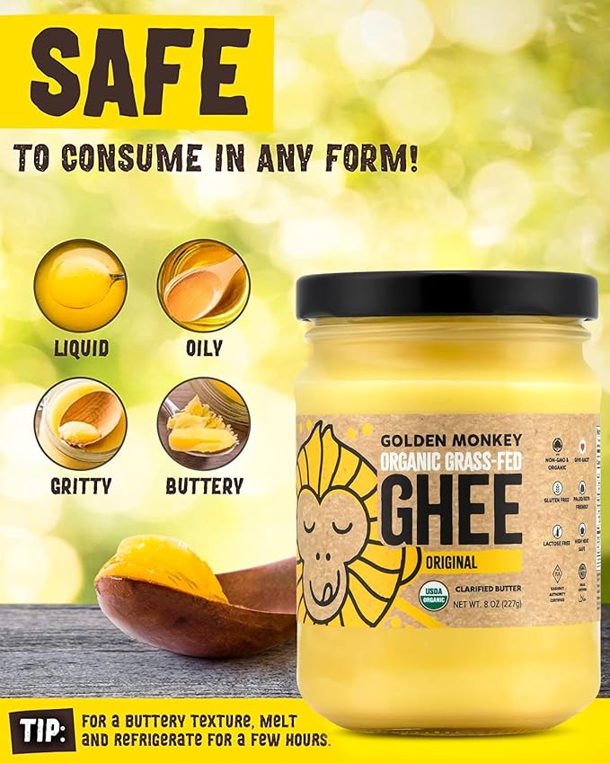 GOLDEN MONKEY Organic Ghee Butter ??Grass Fed Clarified Butter for Cooking, Baking, Keto & Gut