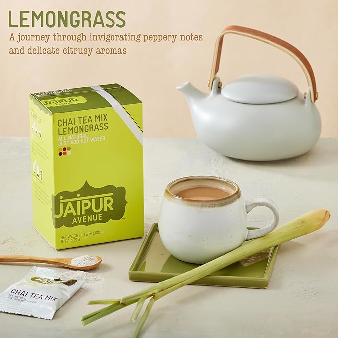 Jaipur Avenue Lemongrass Chai Tea Mix Crafted with All-Natural Assam Black Tea, Lemongrass, Cane