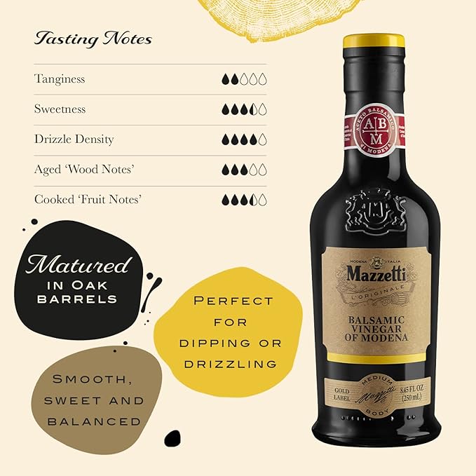 Mazzetti Balsamic Vinegar of Modena Gold Label PGI |Smooth & Balanced | Perfect for Dipping |