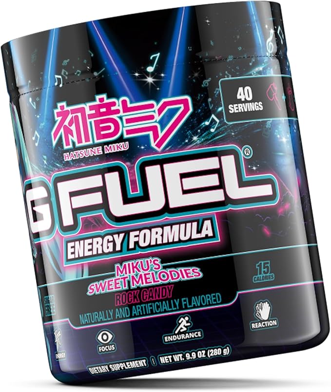 G Fuel Sweet Melodies Hatsune Miku Energy Drink Powder, Pre Workout Caffeine Mix for Gaming, Sugar