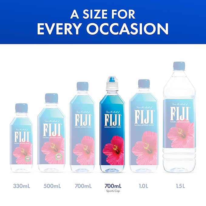 FIJI Natural Artesian Bottled Water 700mL / 23.7 Fl Ounce (Pack of 12) - Sports Cap - 100% Natural