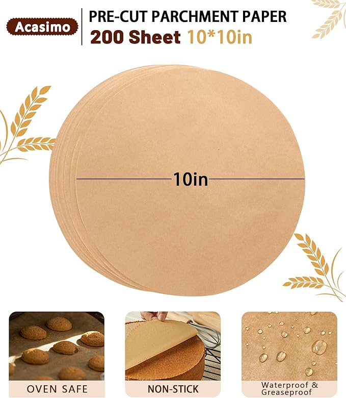 200Pcs Parchment Paper Rounds, 10 Inch Baking Parchment Circles, Precut Baking Sheets Round, Burger