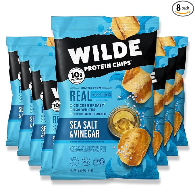 Sea Salt and Vinegar Protein Chips by Wilde Chips, Thin and Crispy, High Protein, Keto Friendly