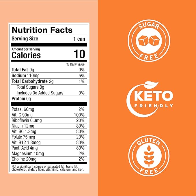 ZOA Zero Sugar Energy Drinks, Wild Orange - Sugar Free with Electrolytes, Healthy Vitamin C, Amino