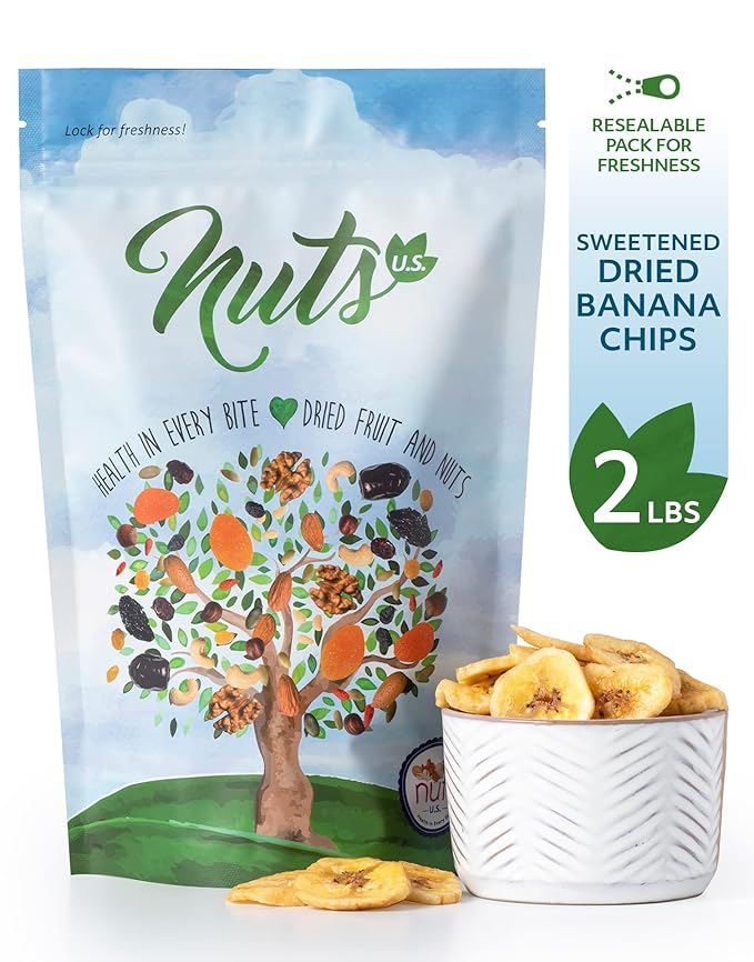 NUTS U.S. - Banana Chips | Dried and Sweetened | All Natural | Vegetarian | Non GMO and Gluten Free
