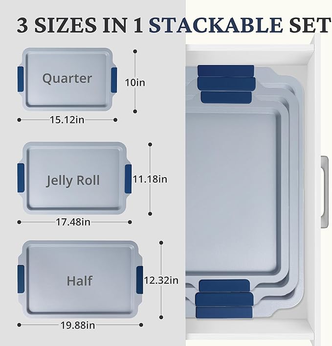 BRONYPRO Non Stick Ceramic Baking Sheet Pan Set of 3, Natural Non Toxic Cookie Sheets for Baking
