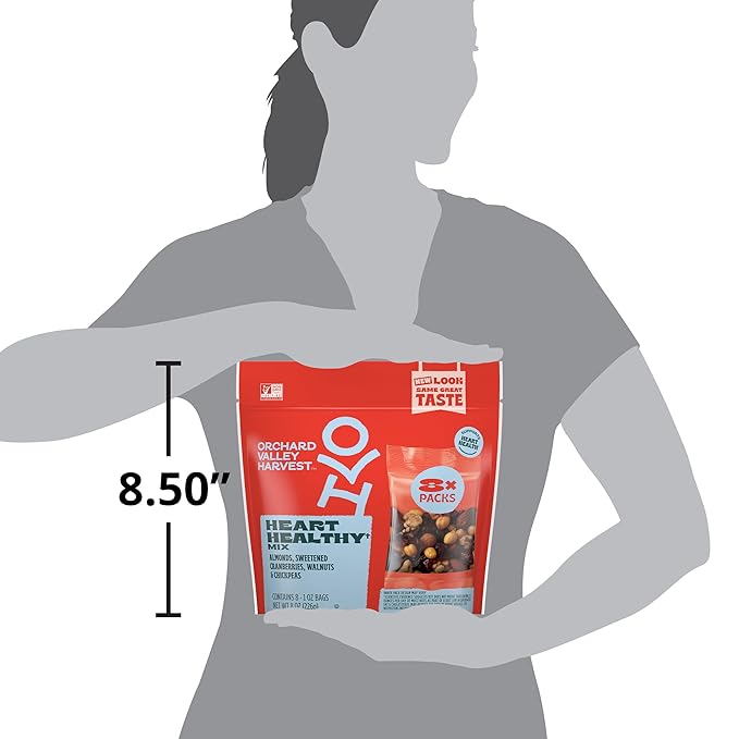 Orchard Valley Harvest Heart Healthy Blend, 1 Ounce Bags (Pack of 8), Almonds, Cranberries