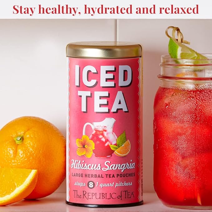 The Republic of Tea – Hibiscus Sangria Iced Herbal Tea, 8 Large Quart-Sized Iced Tea Pouches