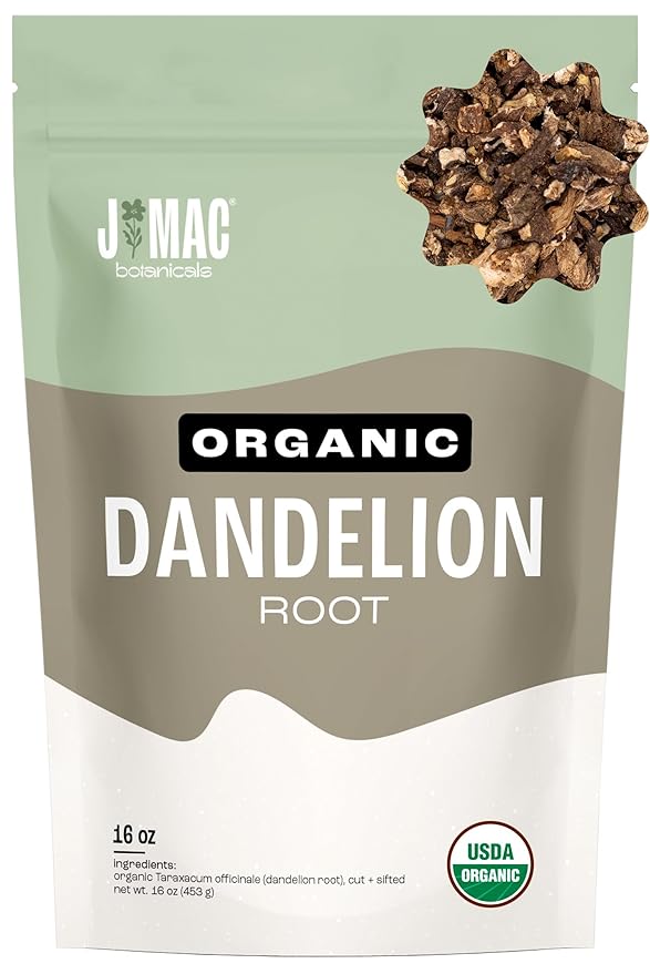 J Mac Botanicals Organic Dandelion Root (16 oz) unroasted, herb for tea and other infusions