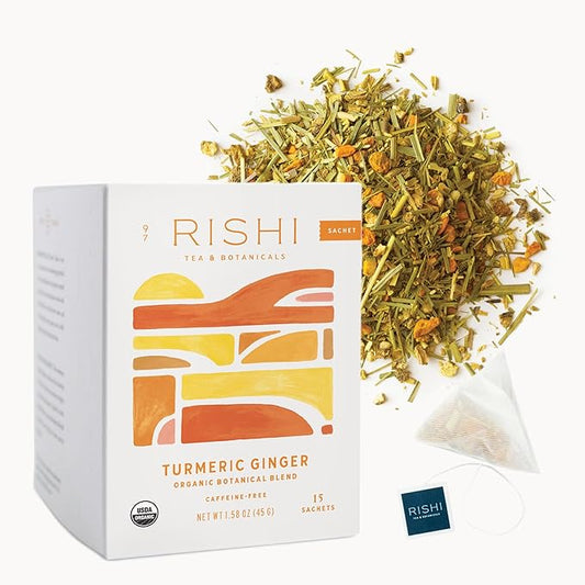 Rishi Tea Turmeric Ginger Herbal Tea - Organic Sachet Bags, Caffeine Free Ayurvedic Digestive Blend