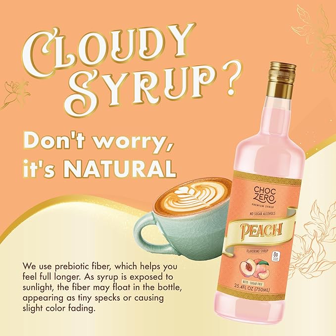 ChocZero Peach Syrup – Sugar Free Flavoring Syrup for Coffee, Tea & Cocktails – Keto Friendly, Low
