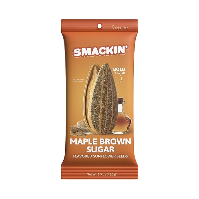 SMACKIN' Sunflower Seeds, Roasted Jumbo Small-Batch, American Made - Maple Brown Sugar. 1.5oz bags