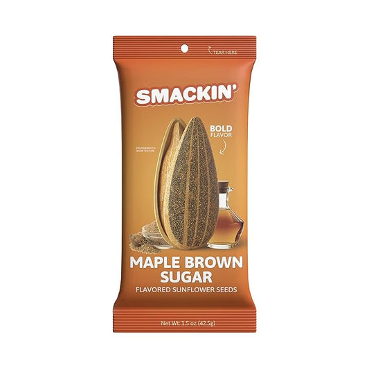 SMACKIN' Sunflower Seeds, Roasted Jumbo Small-Batch, American Made - Maple Brown Sugar. 1.5oz bags