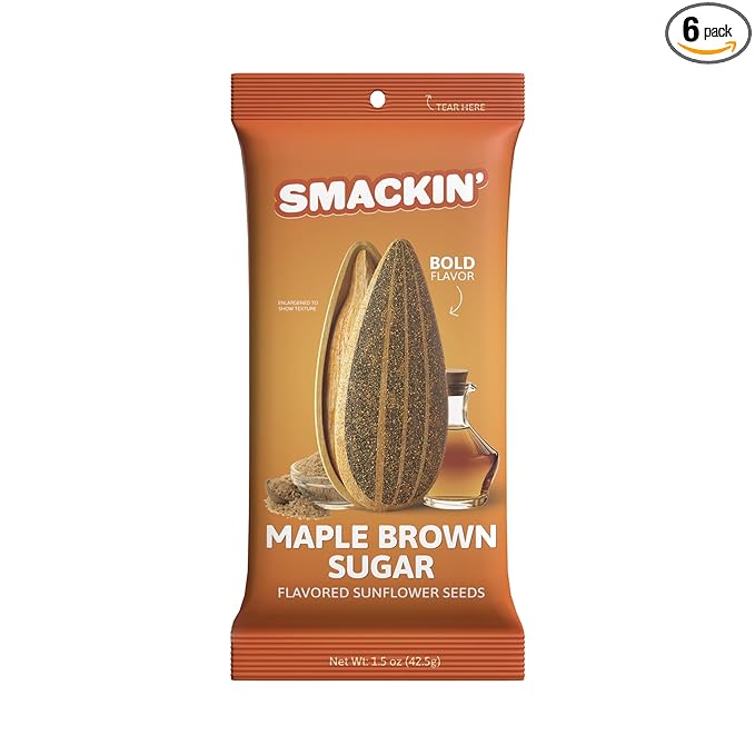 SMACKIN' Sunflower Seeds, Roasted Jumbo Small-Batch, American Made - Maple Brown Sugar. 1.5oz bags