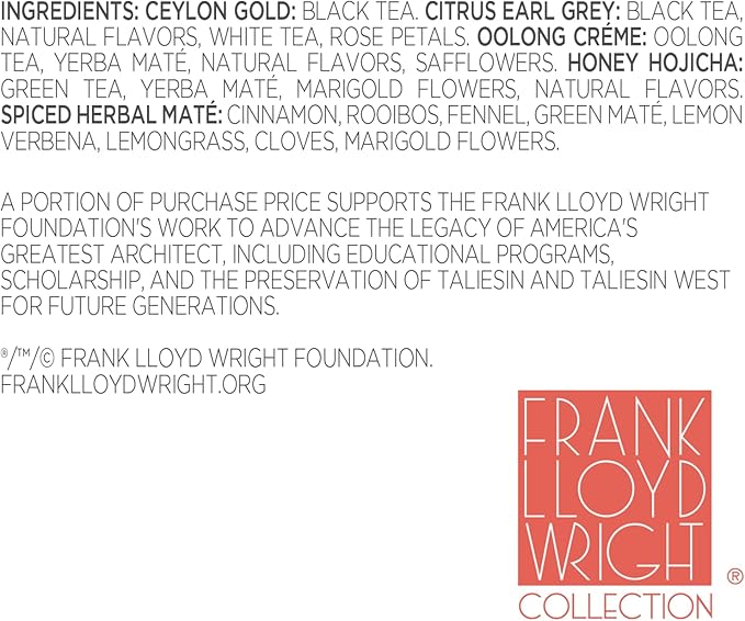 Tea Forte Frank Lloyd Wright Presentation Box Tea Gift Set Sampler, 20 Count 2 of Each Variety