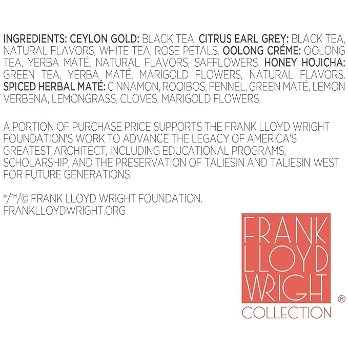 Tea Forte Frank Lloyd Wright Petite Presentation Box Tea Gift Set Sampler, 10 Count, 2 of Each