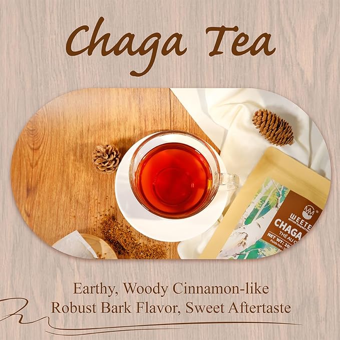 WT WEETEE Chaga Tea Bags 100 Count, 100% Siberian Birch Chaga Mushroom Tea, Caffeine-Free - Rich in