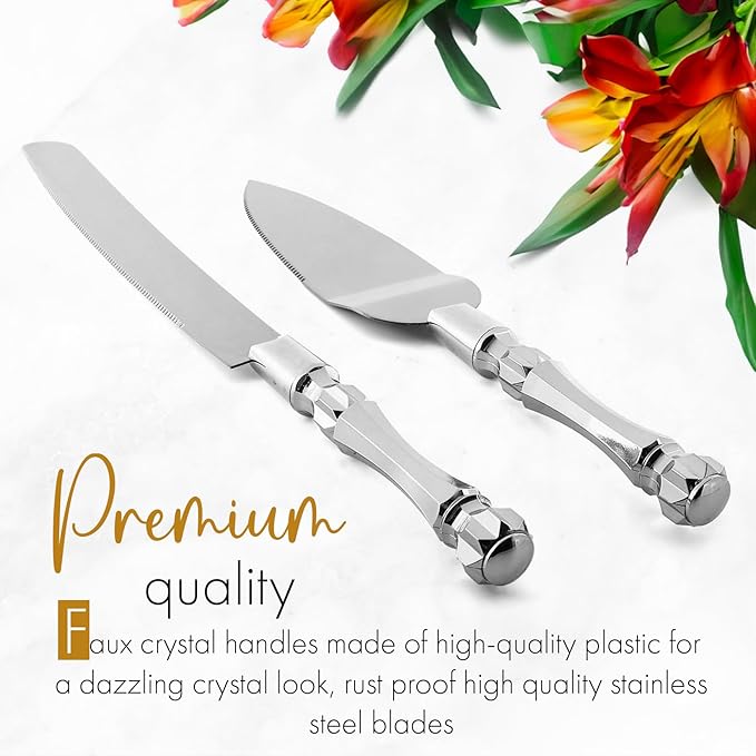 Cake Knife and Server Set, Cake Cutter and Pie Spatula, Cake Server and Knife Set with Acrylic