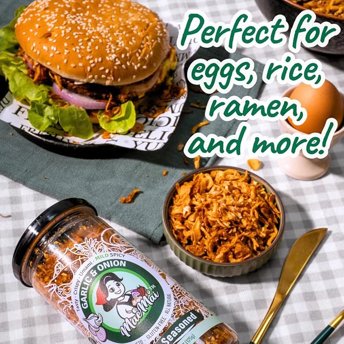 MaeMai MILD Spice - Crispy Onions & Garlic Flakes - Keto, Healthy Seasoning, Salad Toppings, Fried