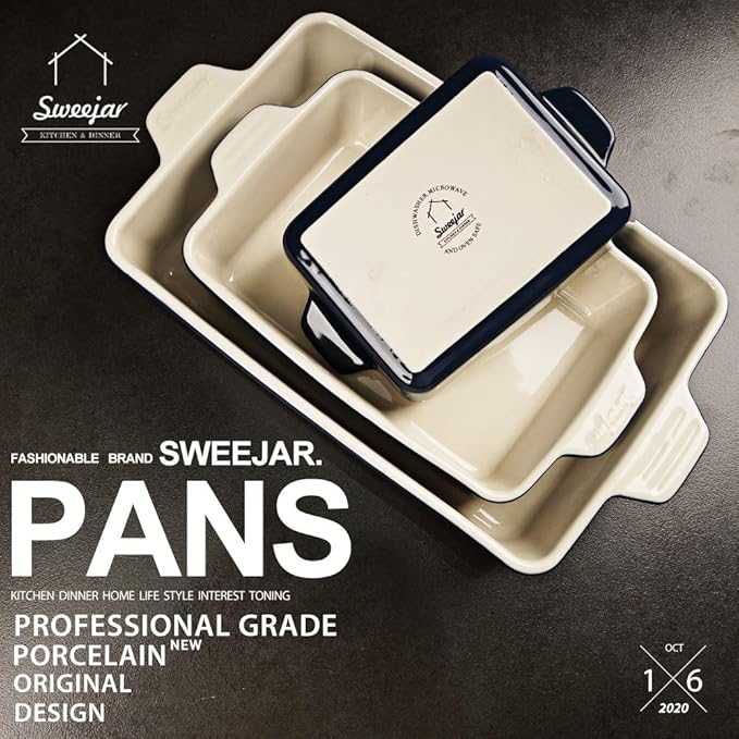Sweejar Ceramic Bakeware Set, Rectangular Baking Dish for Oven Lasagna Pans for Cooking, Kitchen