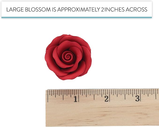 Global Sugar Art Premium Edible Roses, Red, Unwired, Medium 1.5 inches, 12 Count by Chef Alan