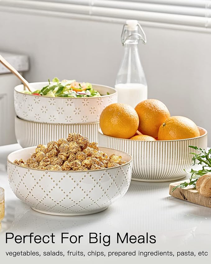 getstar Large Serving Bowls (8 inch & 60 fl oz), Ceramic Salad Bowl Set of 2, Microwave and