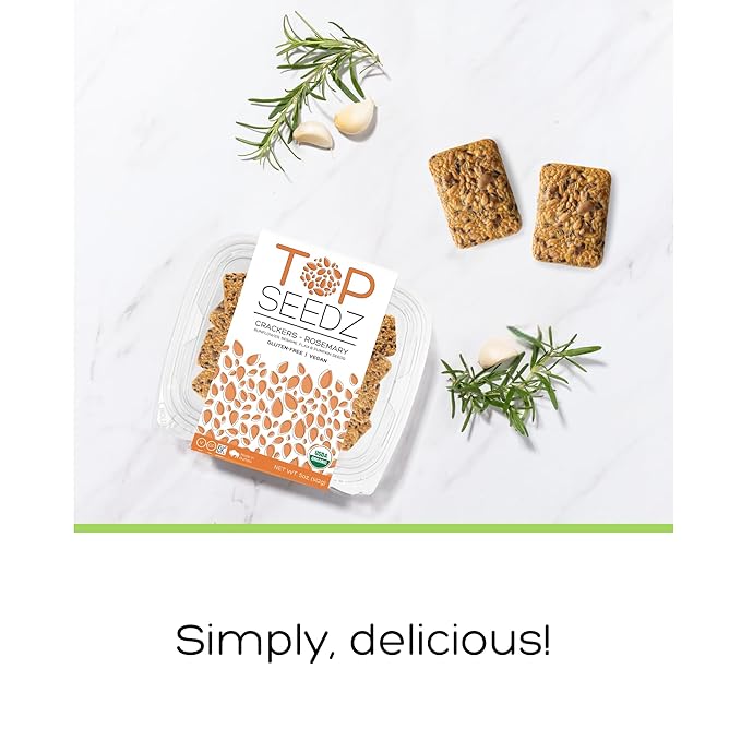 Top Seedz Certified Organic Gluten Free Rosemary and 6 Seed Crackers | 6-Pack | 5 Ounces | Healthy