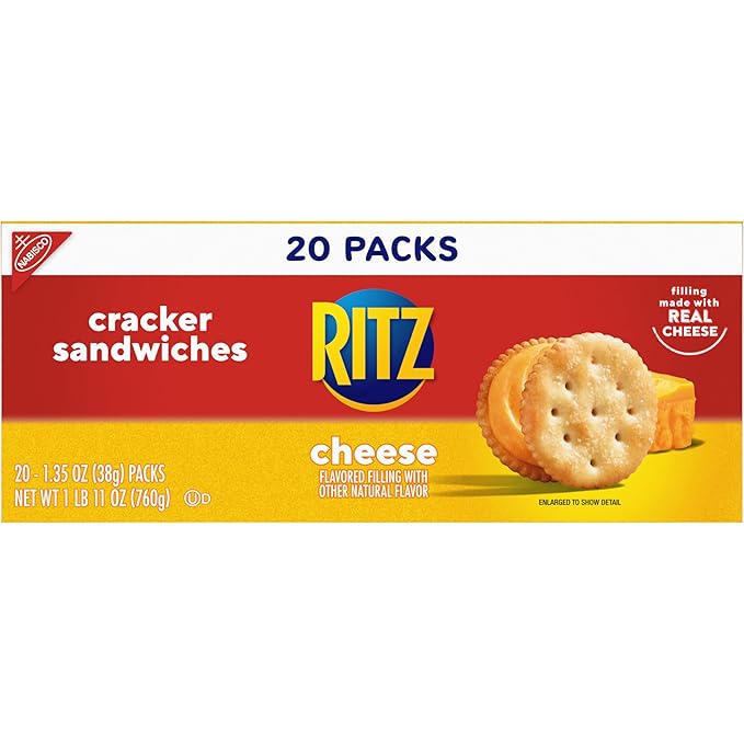 RITZ Cheese Sandwich Crackers, Lunch Snacks, 20 Snack Packs (6 Crackers Per Pack)