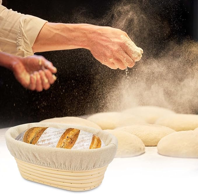 2 PCS 8 inch Oval Long Banneton Brotform Bread Dough Proofing Rising Rattan Basket & Liner for