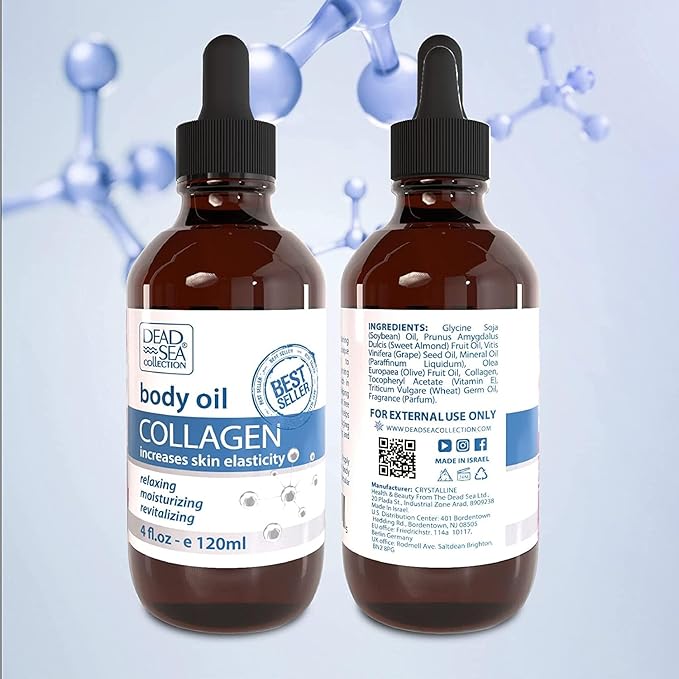 Dead Sea Collection Body Oil for Dry Skin - Collagen & Vitamin E - Moisturizing & Nourishing