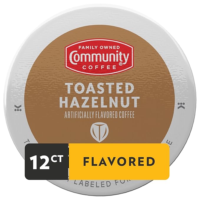 Community Coffee Toasted Hazelnut Flavored 12 Count Coffee Pods, Medium Roast, Compatible with