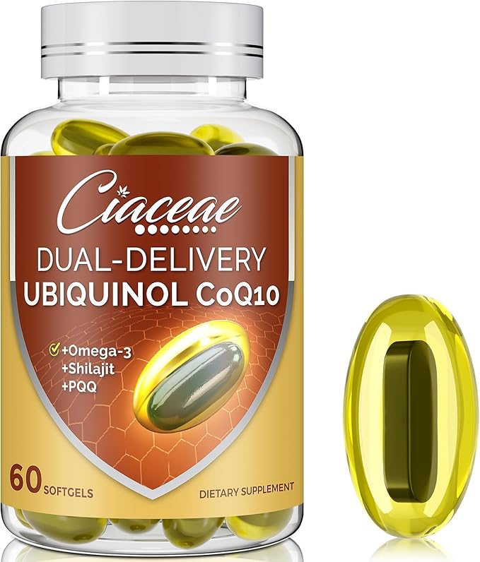 Ubiquinol CoQ10 600 MG Softgels with Omega-3 & Shilajit & PQQ, Advanced Dual-Delivery Coenzyme-Q10