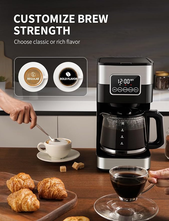 SHARDOR 10-Cup Programmable Coffee Maker, Regular & Strong Brew Drip Coffee Machine for Home and